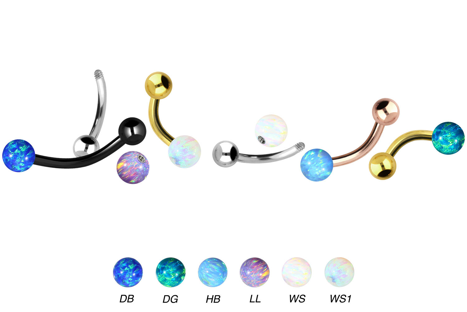 Chirurgenstahl Mini Bananabell Piercing SYNTHETISCHER OPAL + CHIRURGENSTAHL-KUGEL